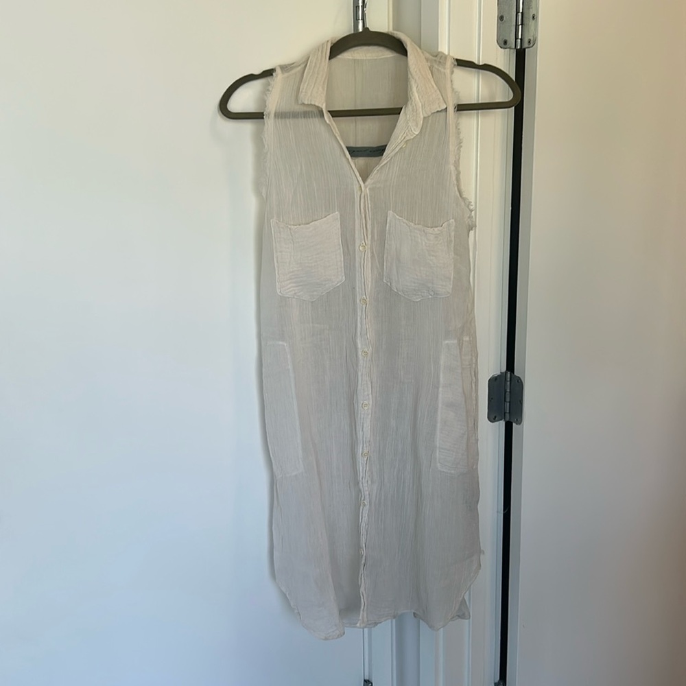 Raquel Allegra sleeveless sheer dress light tan cream with pockets size 0/ Small
